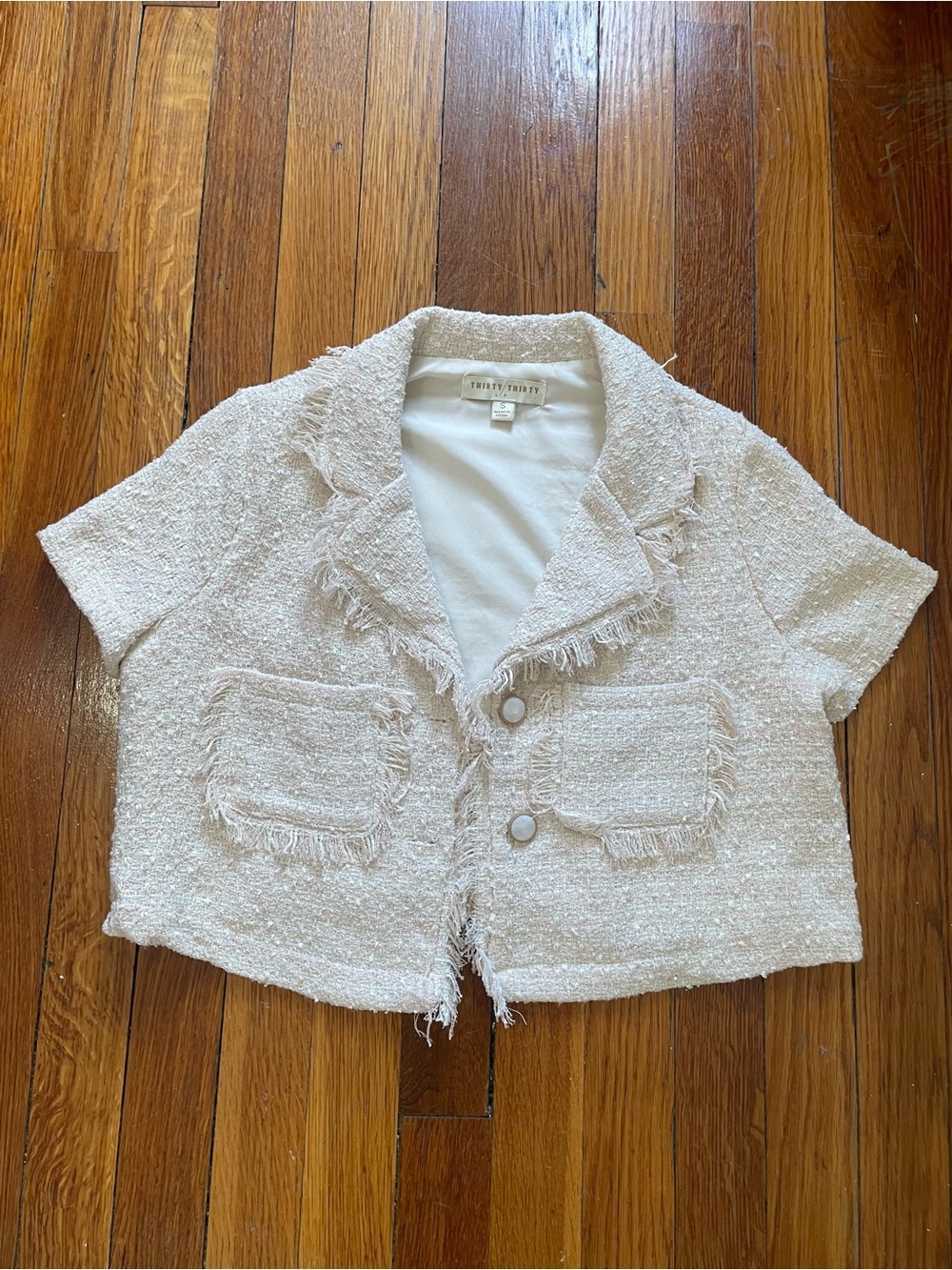 Frame Velvet Cropped Fringe Tweed Blazer in Ivory
